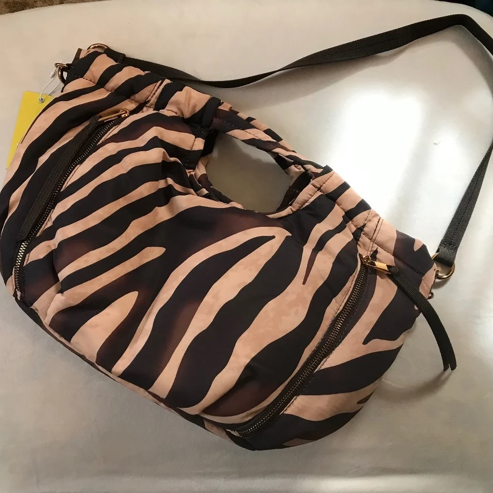 Vince Camuto Harlow zebra print puffer handbag brown/tan NWT - Picture 1 of 4